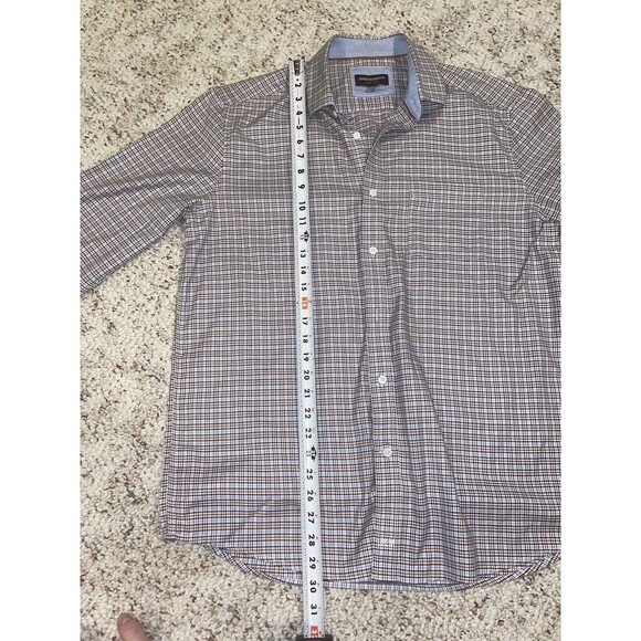 Johnston & Murphy Shirt Mens Medium Blue Brown White Plaid Button Up Cotton L - Picture 9 of 14